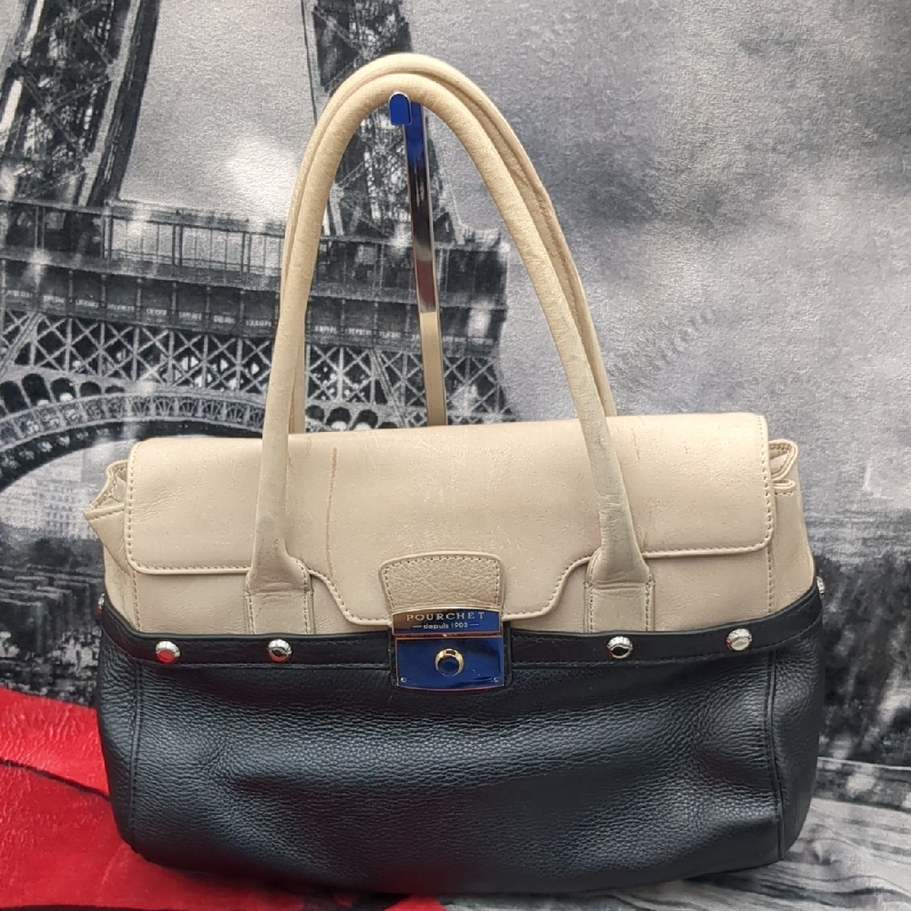 Pourchet Black and Cream Leather Bag